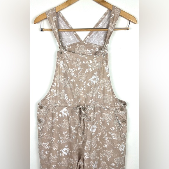 Vintage 90’s Neutral Floral Linen Blend Relaxed Jumpsuit Overalls - Picture 3 of 16